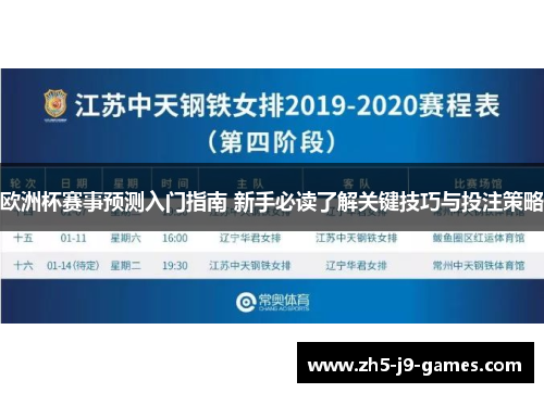 欧洲杯赛事预测入门指南 新手必读了解关键技巧与投注策略